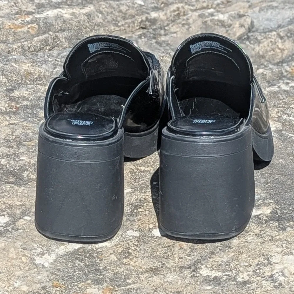 Y2K Goth Chunky Platform Loafer Mules Black Patent Wild Fable 8.5 Whimsigoth